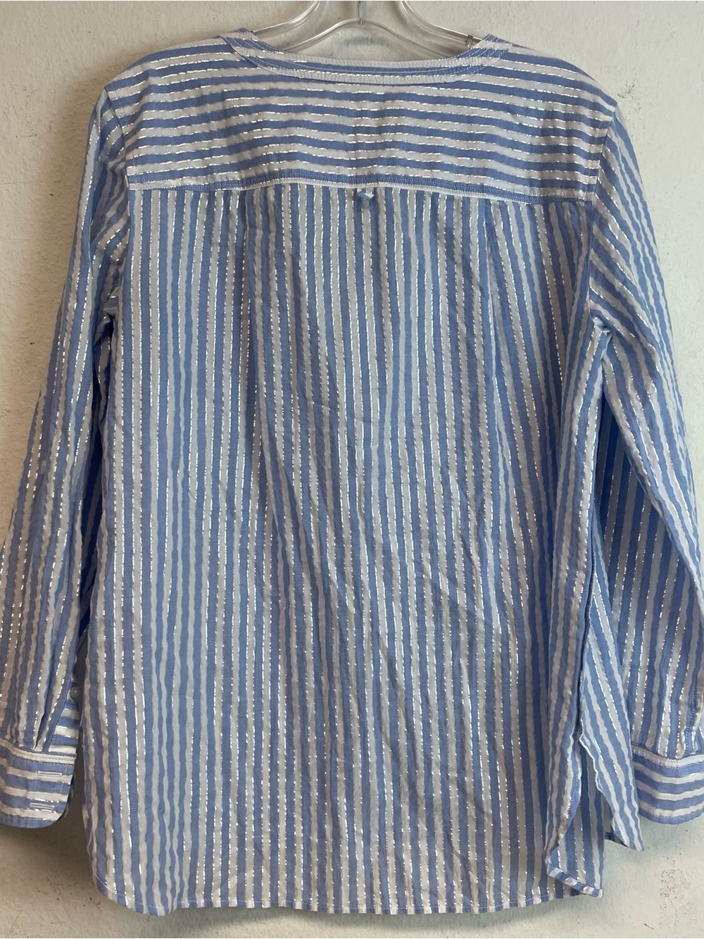 Talbots Light Blue and White Striped Popover Shirt Size L Petites - Picture 3 of 8